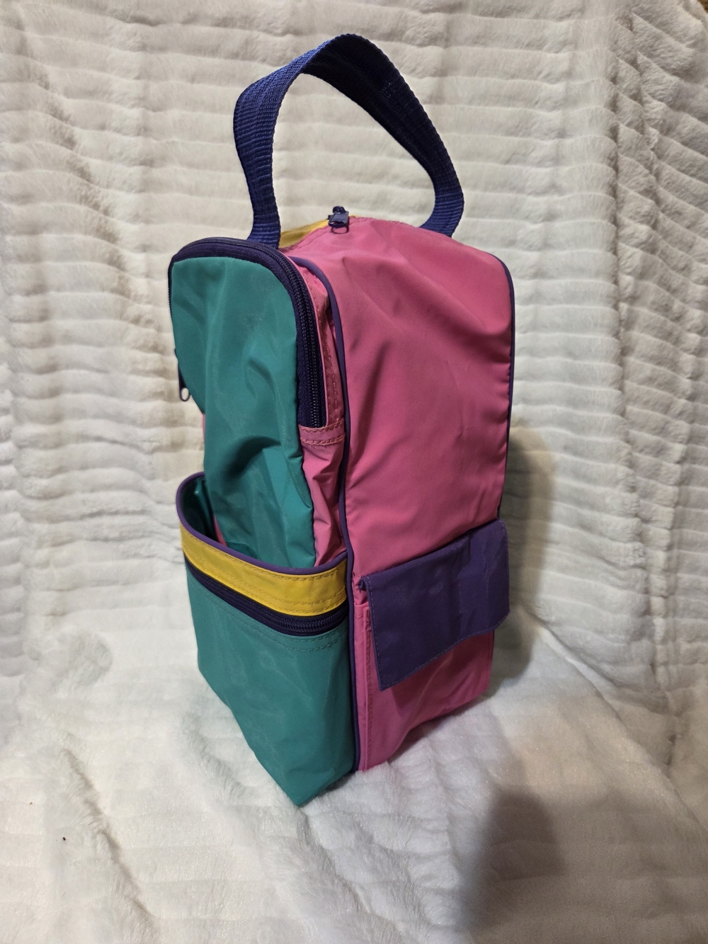80s Colorblock Pink & Teal Travel Tote with Yellow Accent